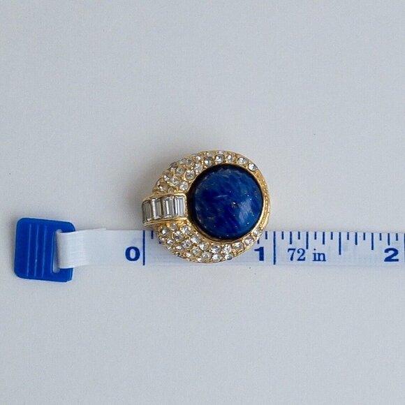 Vintage Christian Dior Earrings Faux Blue Lapis Lazuli Pave Rhinestone Gold Tone - Picture 13 of 13